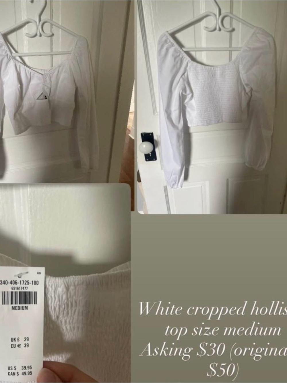 Hollister White Long-Sleeve Cropped Top